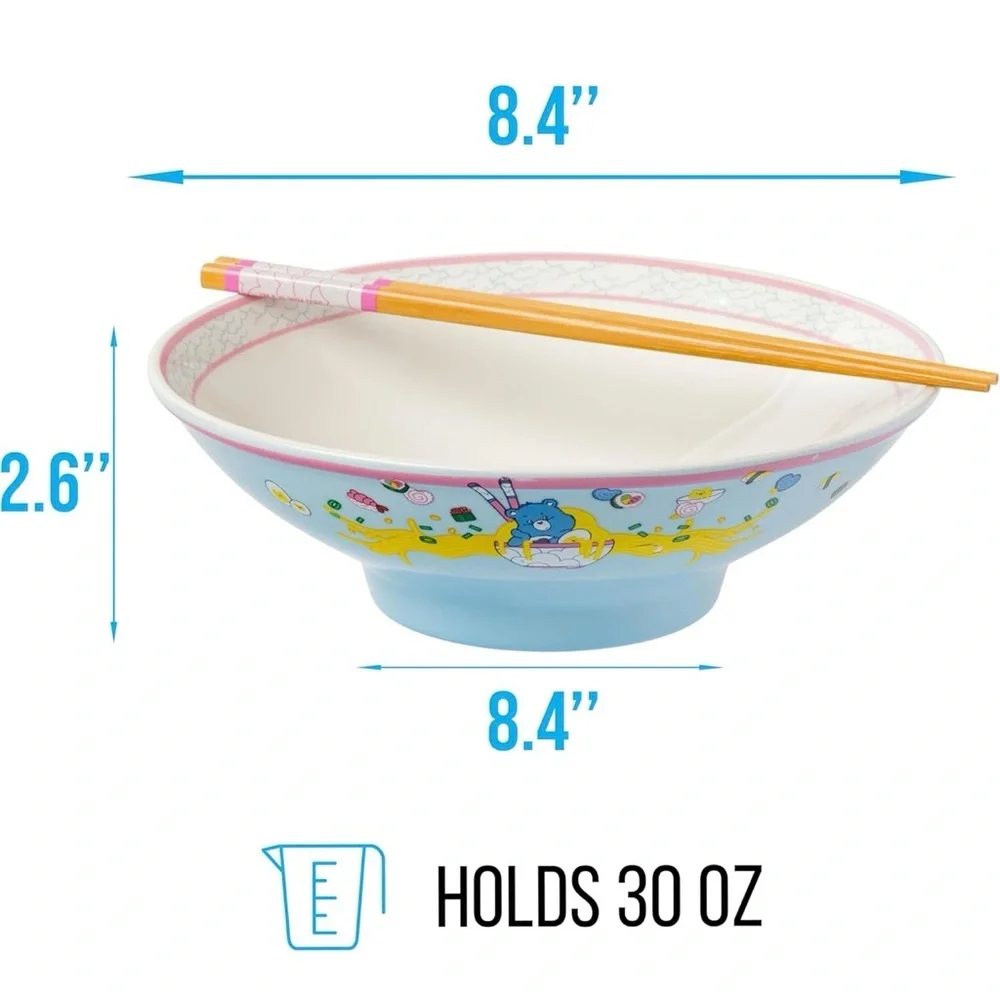 Care Bears‎ Ceramic Bowl with Chopsticks 20 oz Cartoo Ramen Noodle Soup Dish